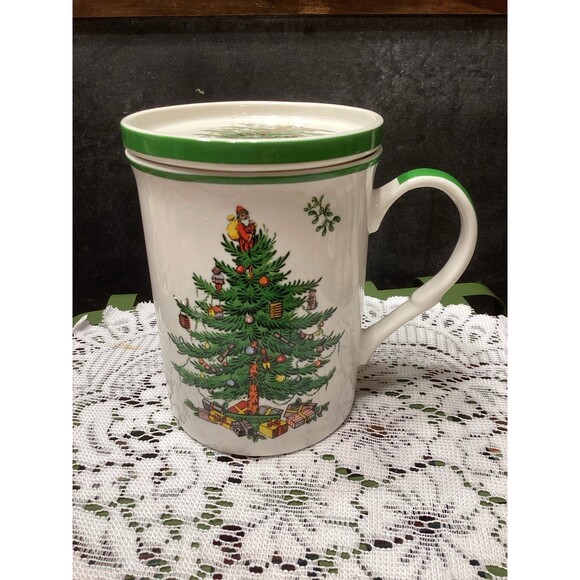 Spode England Christmas Tree Small Oval Platter & Coffee Cup with Coaster - Picture 8 of 12